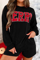 MERRY Round Neck Long Sleeve Top and Shorts Lounge Set Trandify Deal