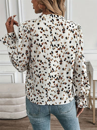 Printed Notched Flounce Sleeve Blouse Trandify Deal