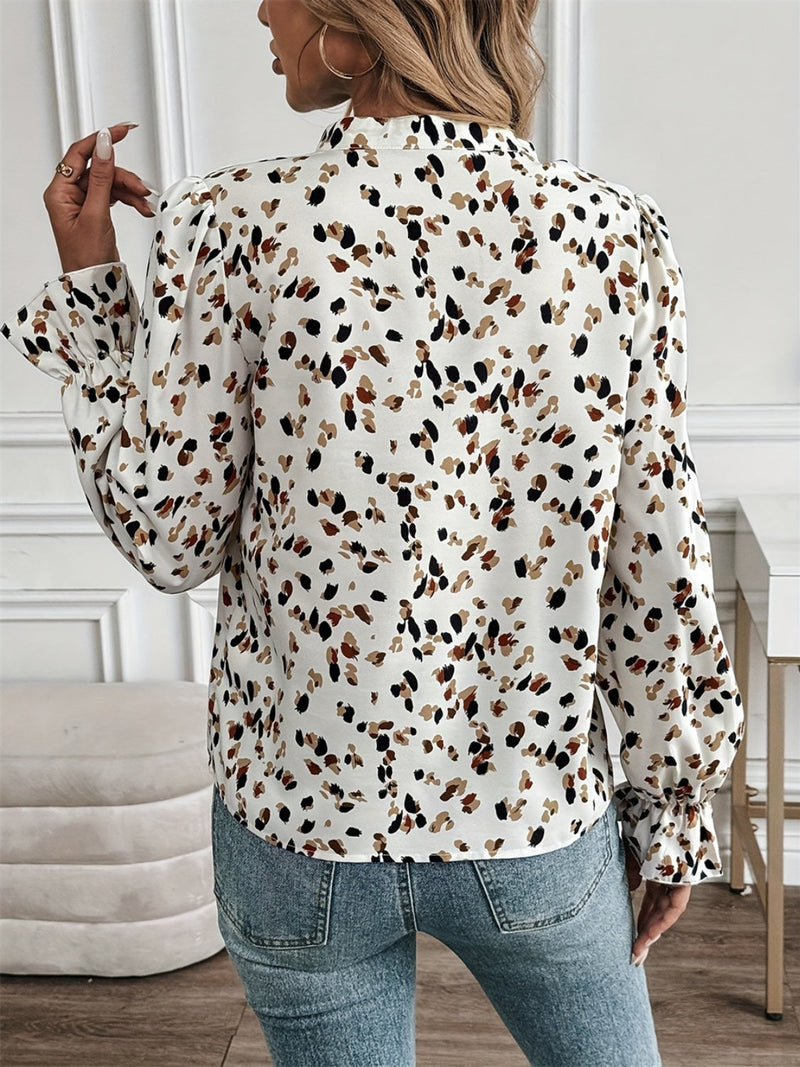 Printed Notched Flounce Sleeve Blouse Trandify Deal