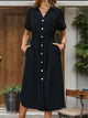 Perfee Slit Drawstring Button Up Short Sleeve Midi Dress Trandify deal