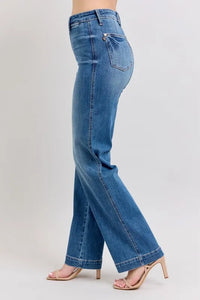 Judy Blue High Waist Straight Leg Jeans with contrast white thread detail