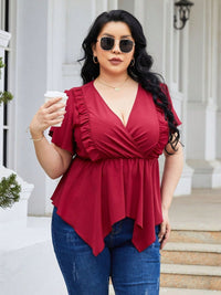 Plus Size Frill Surplice Flutter Sleeve Blouse Trandify deal