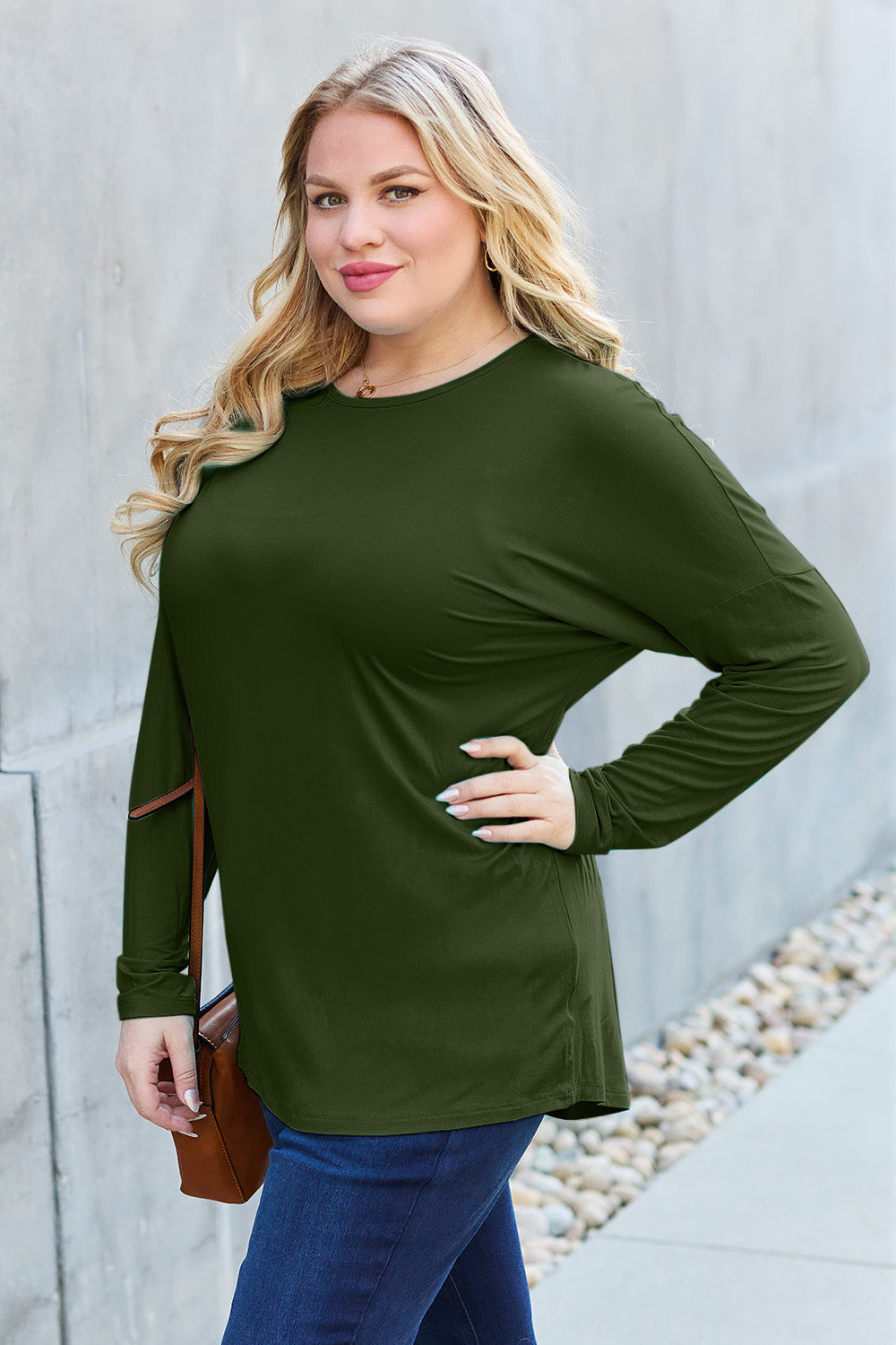 Basic Bae Full Size Round Neck Dropped Shoulder T-Shirt Trandify Deal