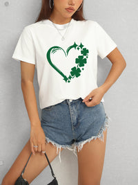 Heart Lucky Clover Round Neck Short Sleeve T-Shirt Trandify deal