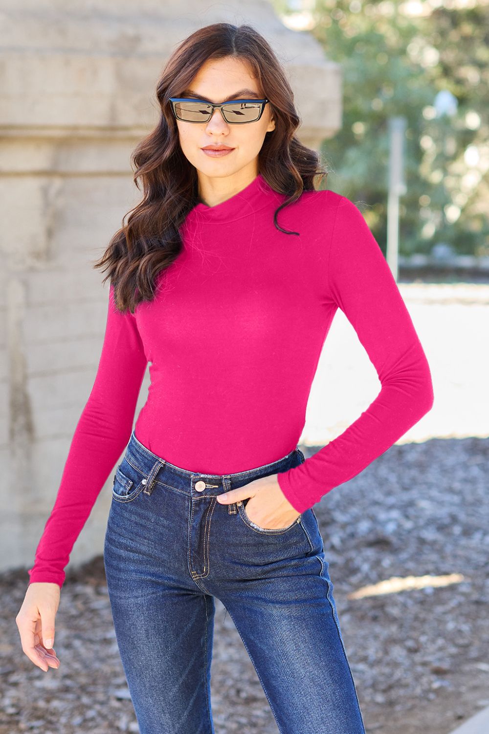 Basic Bae Full Size Mock Neck Long Sleeve Bodysuit Trandify Deal