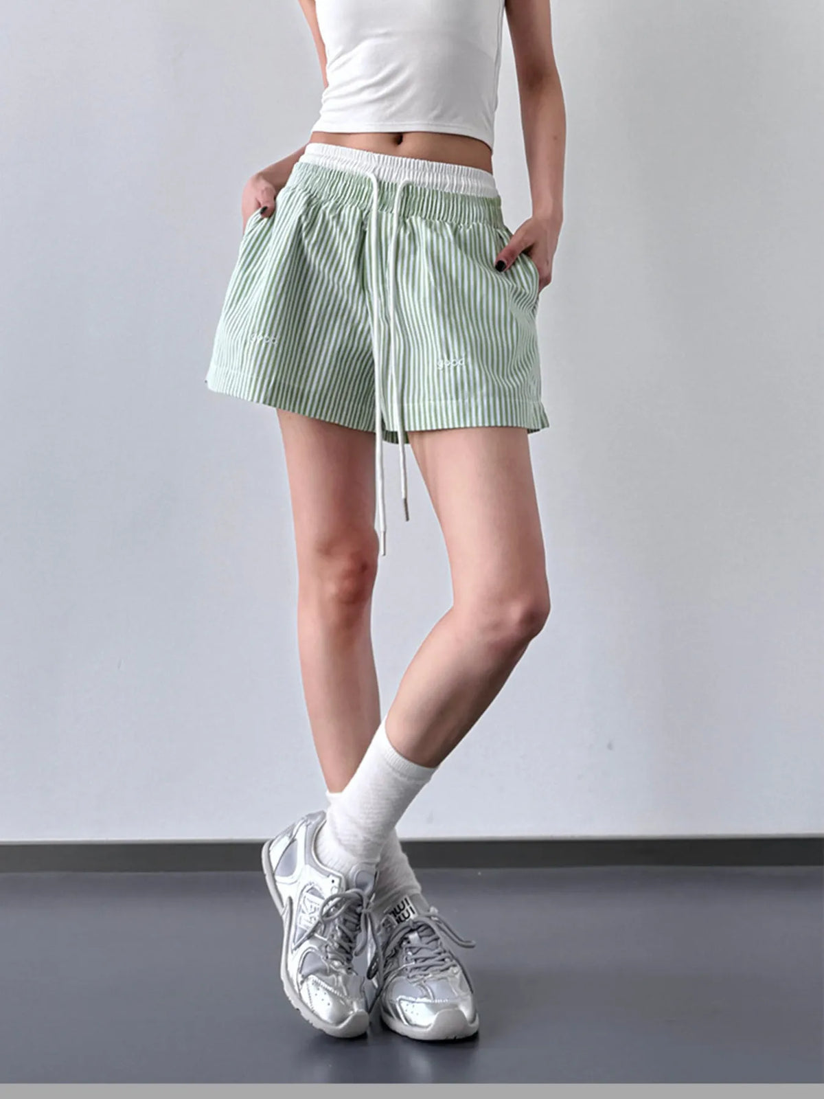 Women’s striped drawstring waist casual shorts for summer