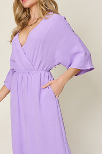 Double Take Full Size Surplice Wide Leg Jumpsuit with Pockets Trandify Deal