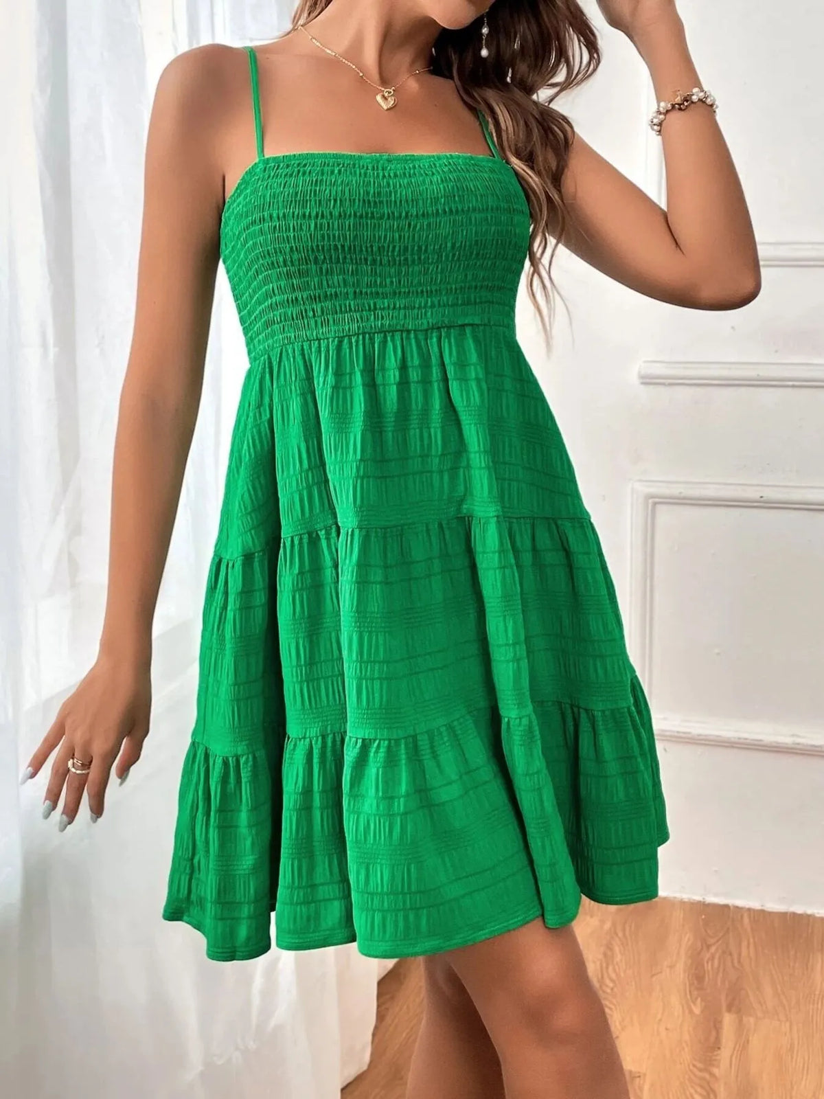 Women’s Sleeveless Tiered Dress – Lightweight Casual Smocked Cami Dress for Beach & Vacations