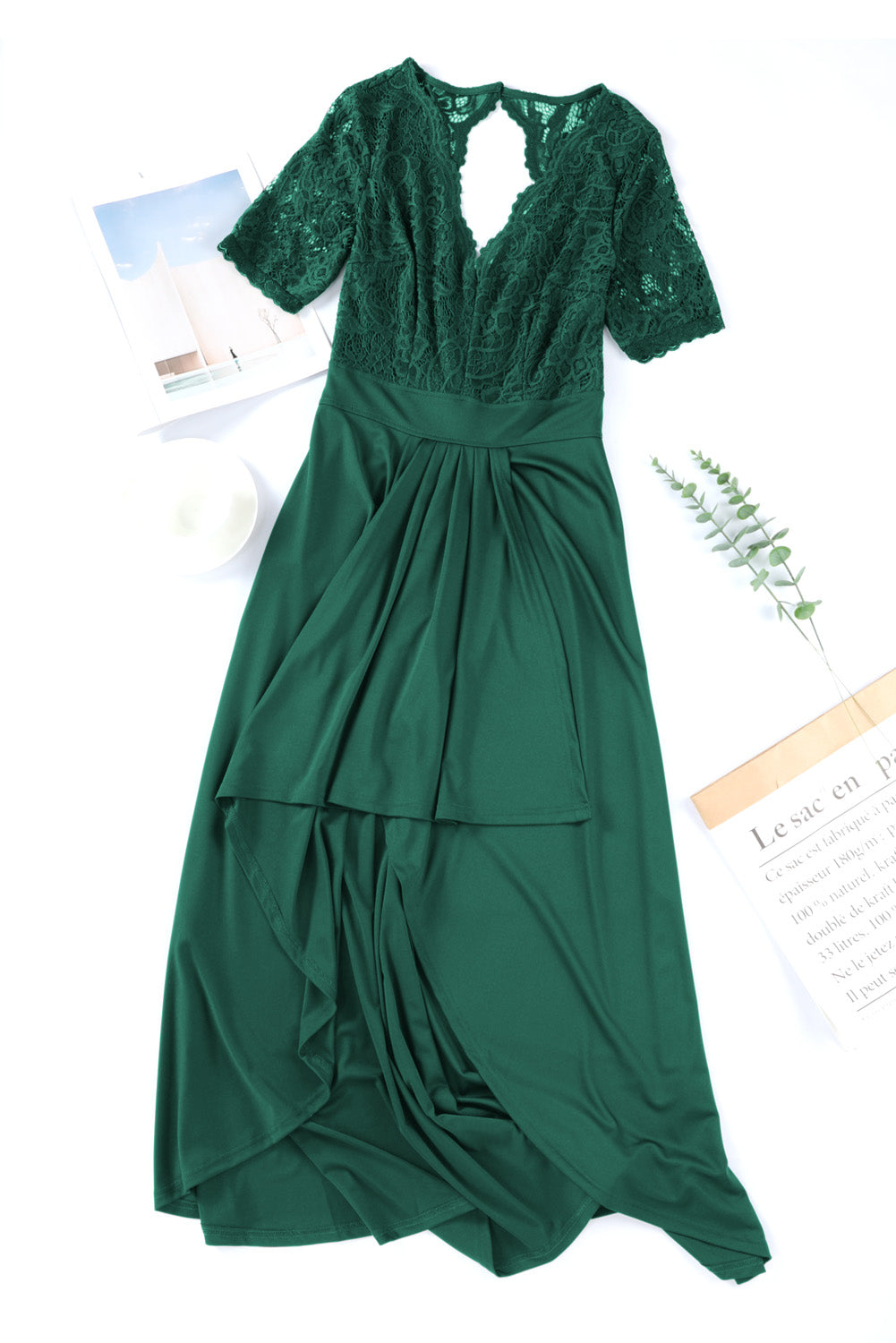 Lace Cutout V-Neck Short Sleeve Dress Trandify Deal
