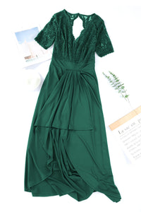 Lace Cutout V-Neck Short Sleeve Dress Trandify Deal