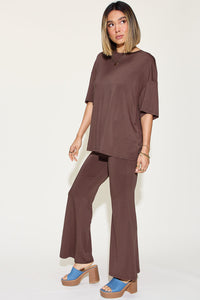 Basic Bae Full Size Bamboo Drop Shoulder T-Shirt and Flare Pants Set Trandify Deal