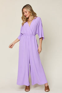 Double Take Full Size Surplice Wide Leg Jumpsuit with Pockets Trandify Deal