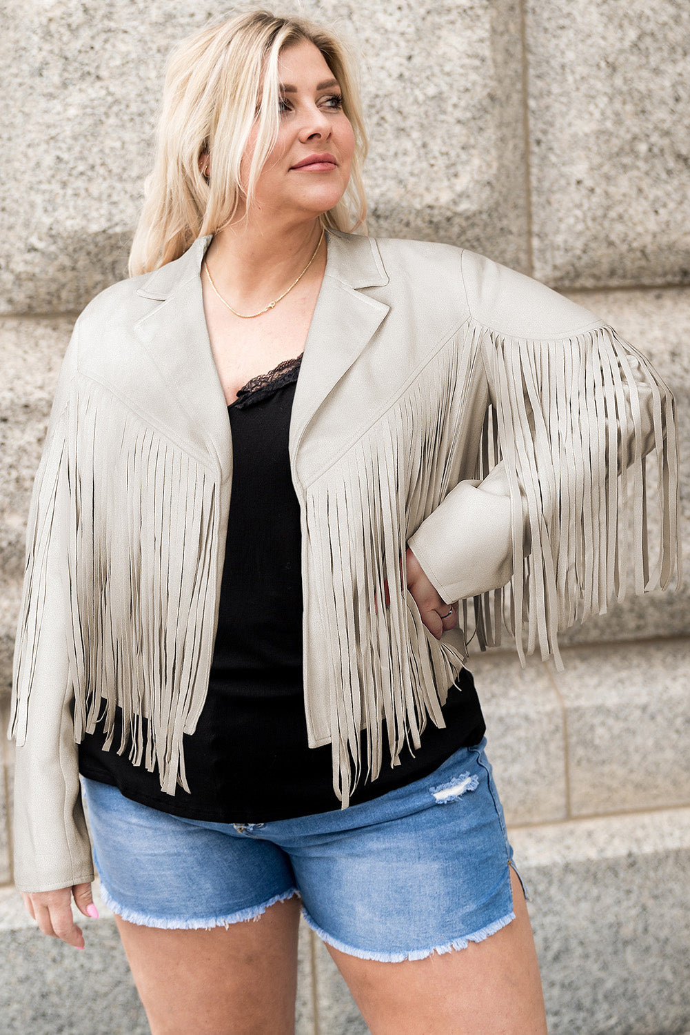 Plus Size Fringe Open Front Jacket Trandify deal