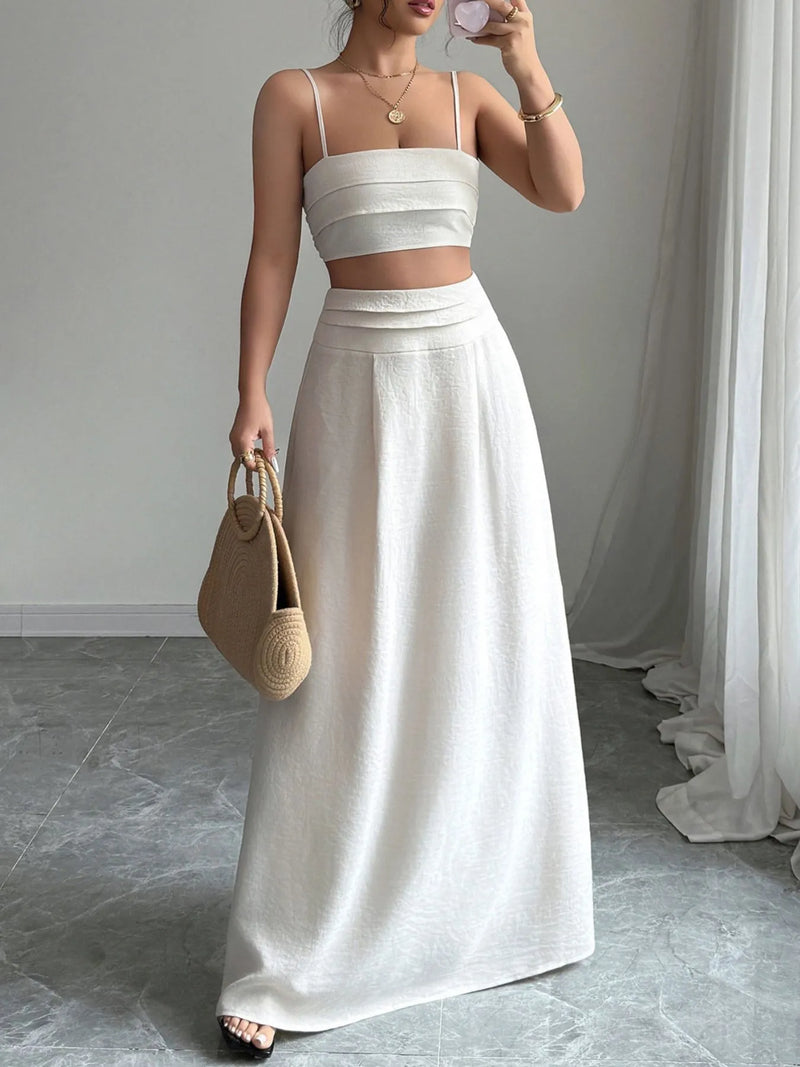 Boho Square Neck Cami and Flowy Maxi Skirt Set for Women – Summer Outfit