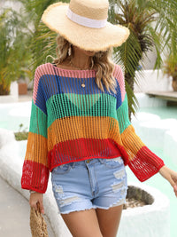 Color Block Openwork Boat Neck Cover Up Trandify deal