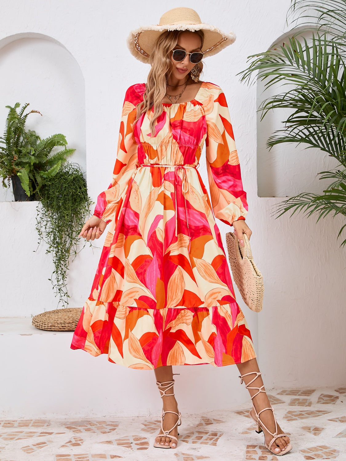 Printed Long Sleeve Midi Dress Trandify Deal