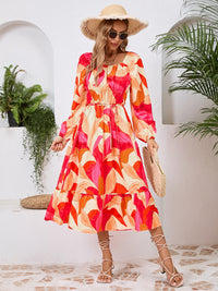 Printed Long Sleeve Midi Dress Trandify Deal