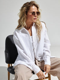 Textured Collared Neck Long Sleeve Shirt Trandify deal
