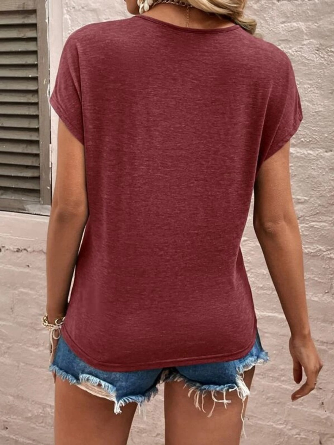 Full Size Lace Detail V-Neck Short Sleeve T-Shirt Trandify deal