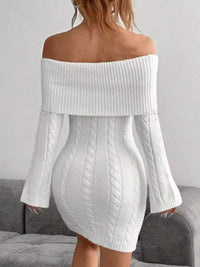 Off-Shoulder Cable Knit Sweater Dress