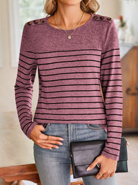 Lovelet Striped Round Neck Long Sleeve T-Shirt Trandify Deal