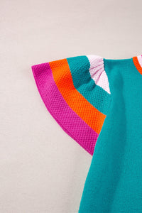 Color Block Round Neck Knit Top Trandify deal