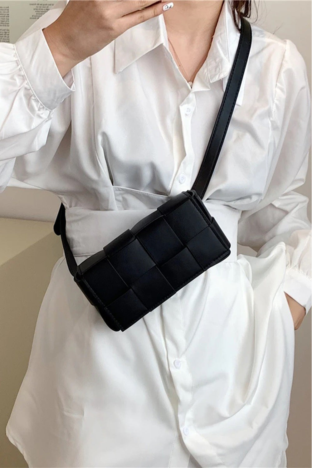 Zenana Vegan Leather Woven Crossbody Bag Trandify deal