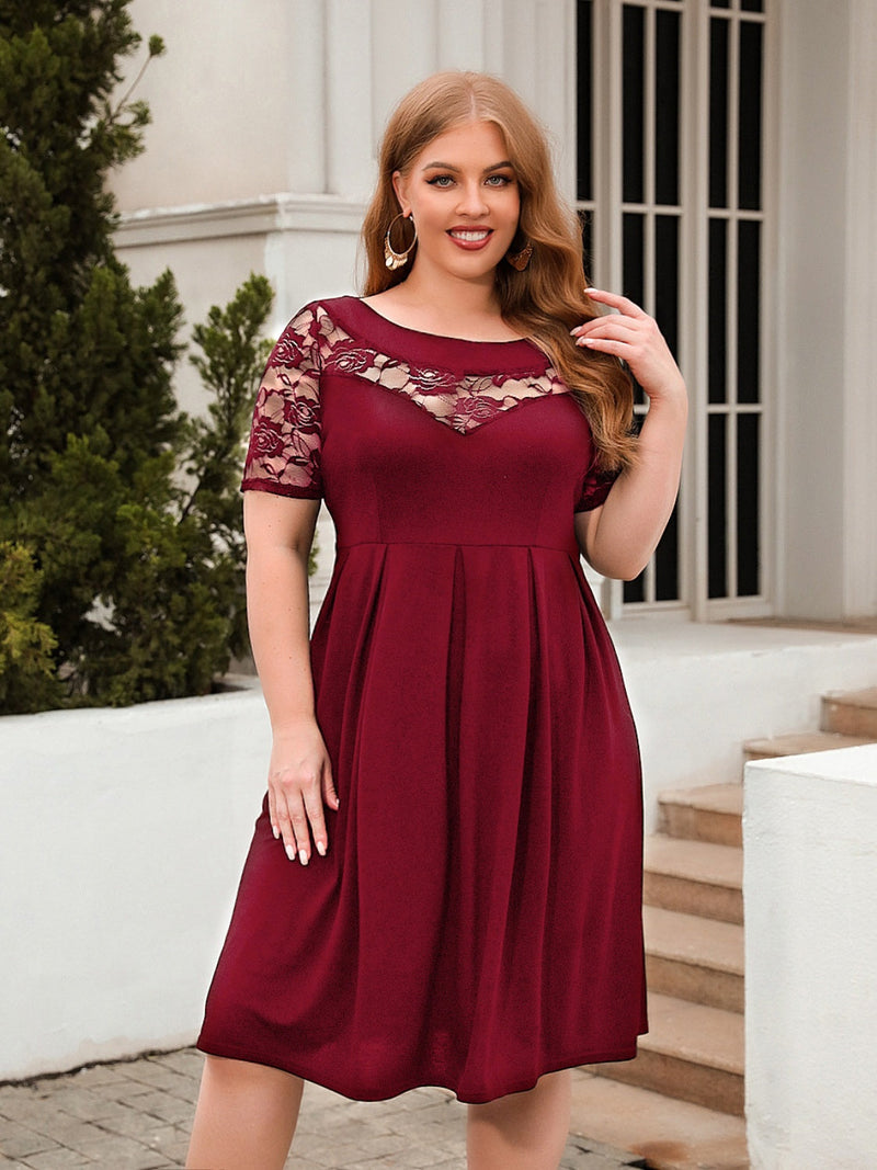 Plus Size Ruched Round Neck Short Sleeve Dress Trandify deal