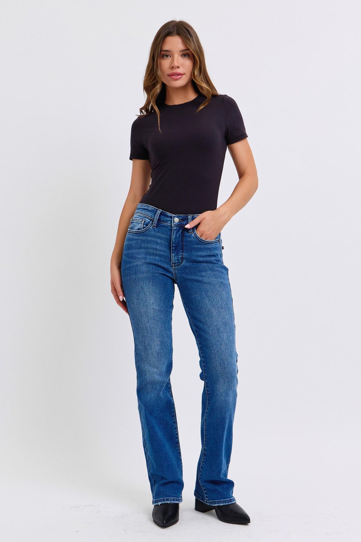 Judy Blue Full Size Run Mid-Rise Bootcut Jeans with Thermal Lining - Trandify Deal