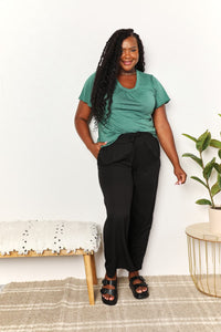 Double Take Ruched V-Neck Short Sleeve T-Shirt Trandify deal