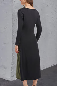 Contrast Long Sleeve Midi Dress Trandify deal