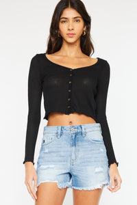 Kancan High Waist Frayed Denim Shorts Trandify deal