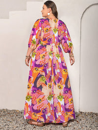 Plus Size Printed Tie Neck Maxi Dress Trandify Deal