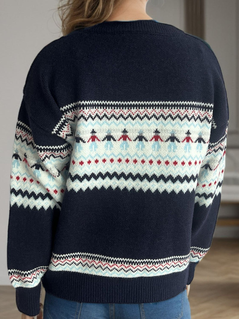 Contrast Round Neck Dropped Shoulder Sweater Trandify Deal
