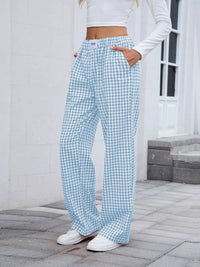 Women's Plaid Wide Leg Cotton Pants