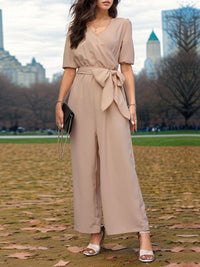 Trendy Tied Short Sleeve Wide Leg Jumpsuit for Women – TrandifyDeal