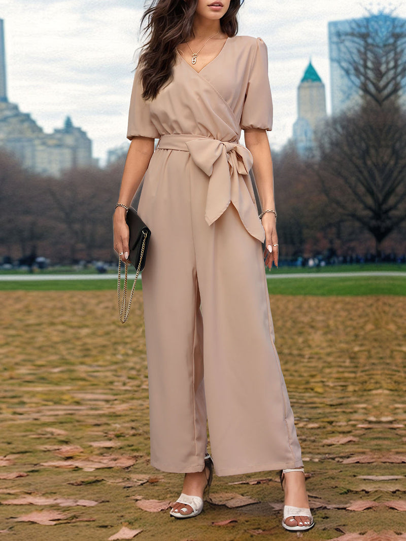 Trendy Tied Short Sleeve Wide Leg Jumpsuit for Women – TrandifyDeal