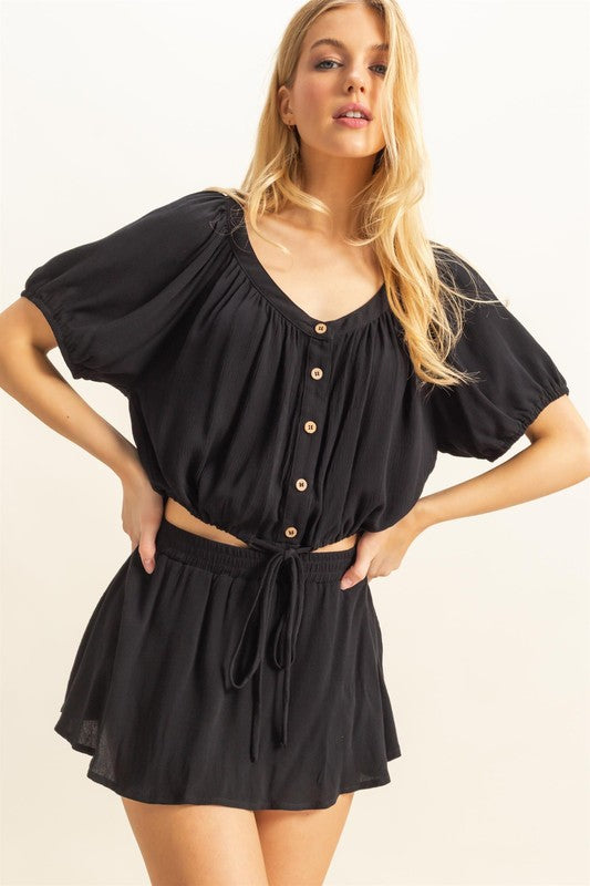 Women's drawstring top and skort set for summer – casual & athletic outfit – Trandifydeal USA