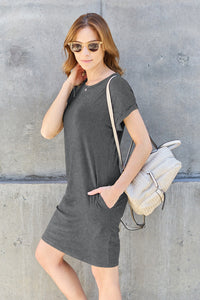 Basic Bae Full Size Round Neck Short Sleeve Dress with Pockets Trandify deal