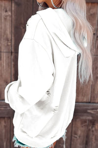 Distressed Drawstring Long Sleeve Hoodie Trandify deal