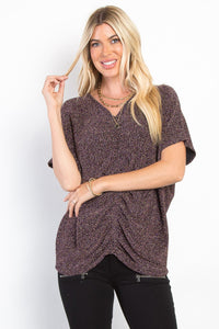 Be Stage Full Size Lurex Center Elastic Cinched Knit Top Trandify Deal