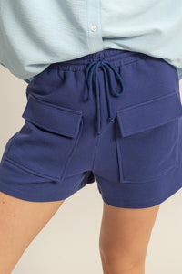 Drawstring Waffle Knit Shorts for Women – Front Pocket Design