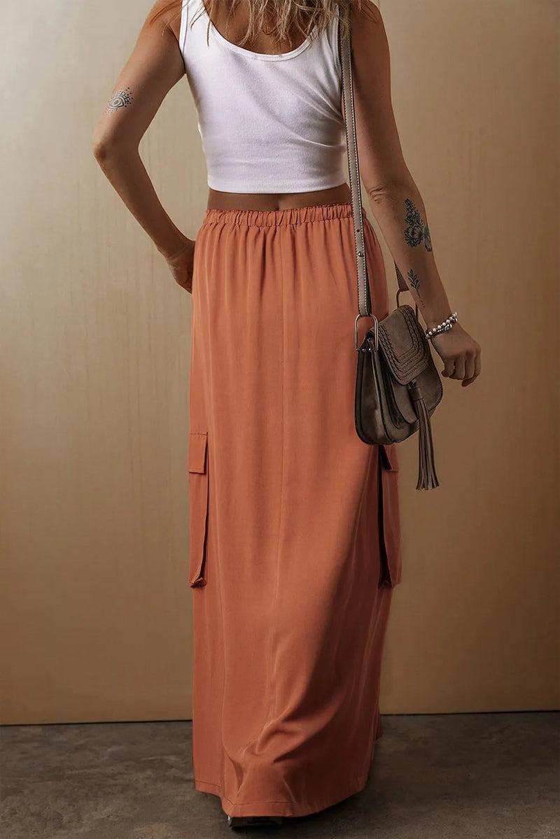 Drawstring Maxi Skirt with Pockets Trandify Deal
