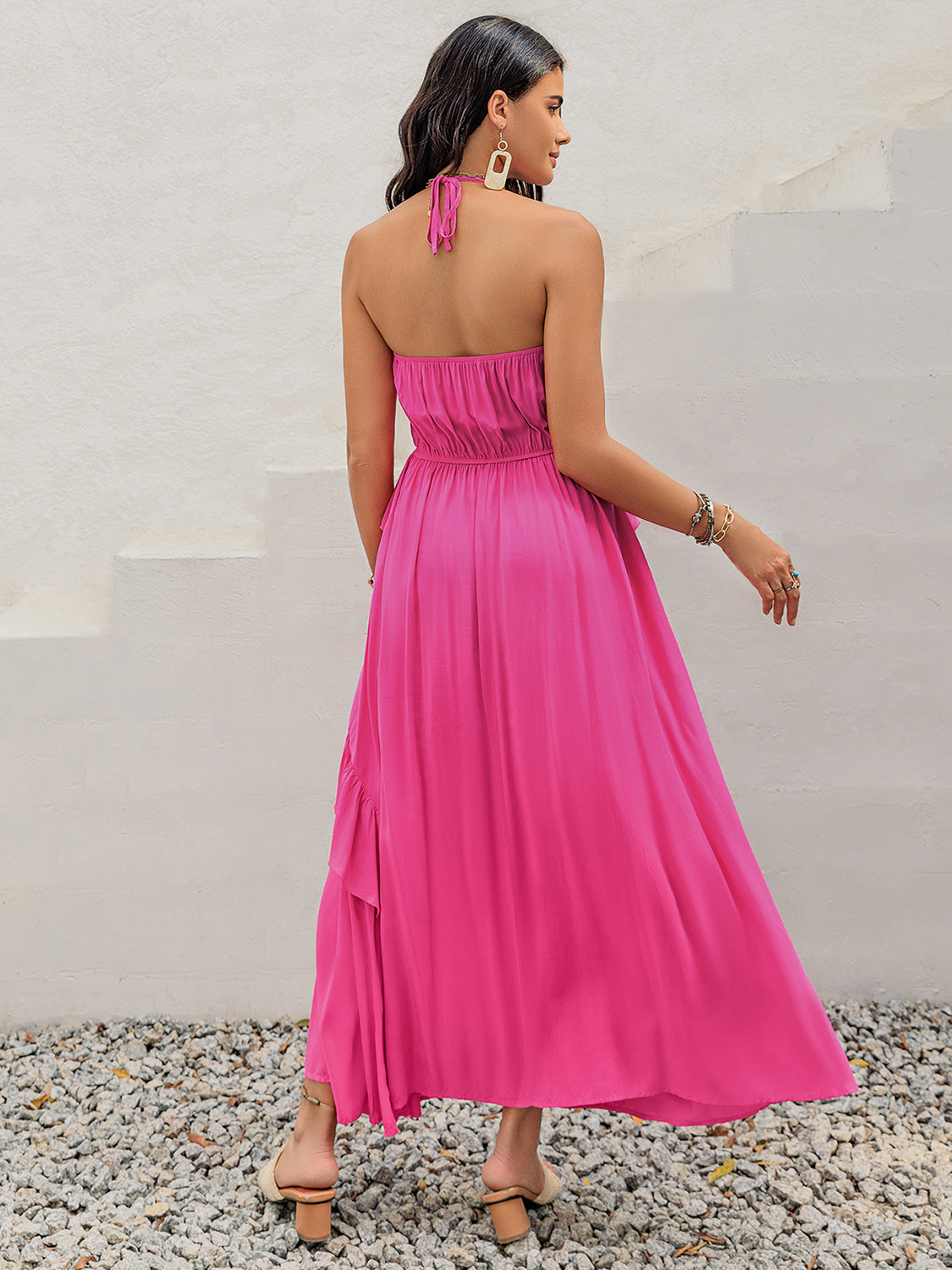 Ruffled Halter Neck Sleeveless Maxi Dress Trandify Deal