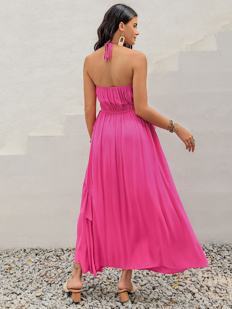 Ruffled Halter Neck Sleeveless Maxi Dress Trandify Deal
