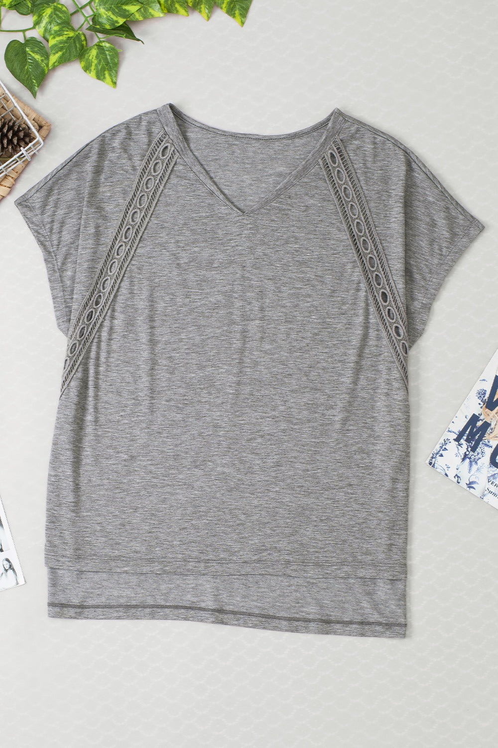 Heathered V-Neck Short Sleeve T-Shirt - Trandify Deal