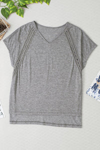Heathered V-Neck Short Sleeve T-Shirt - Trandify Deal