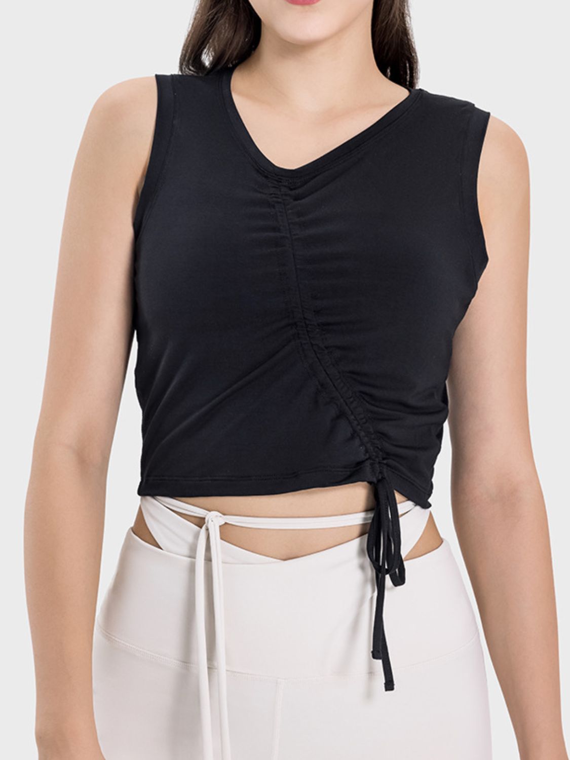 Millennia Drawstring Ruched Wide Strap Active Tank Trandify deal