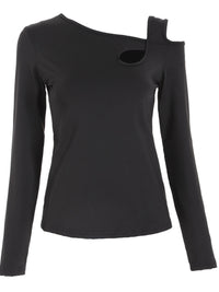 Cutout Asymmetrical Neck Long Sleeve T-Shirt Trandify Deal