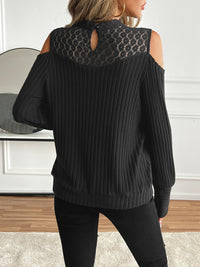 Lace Detail Mock Neck Cold Shoulder T-Shirt Trandify deal